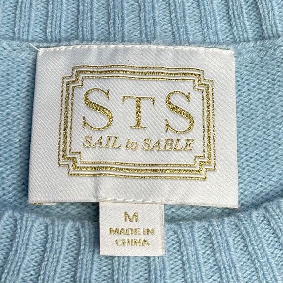 Sail To Sable womens Blue Lacecap heart wool pullover sweater Medium - Picture 5 of 9